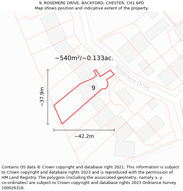 9, ROSEMERE DRIVE, BACKFORD, CHESTER, CH1 6PD: Plot and title map