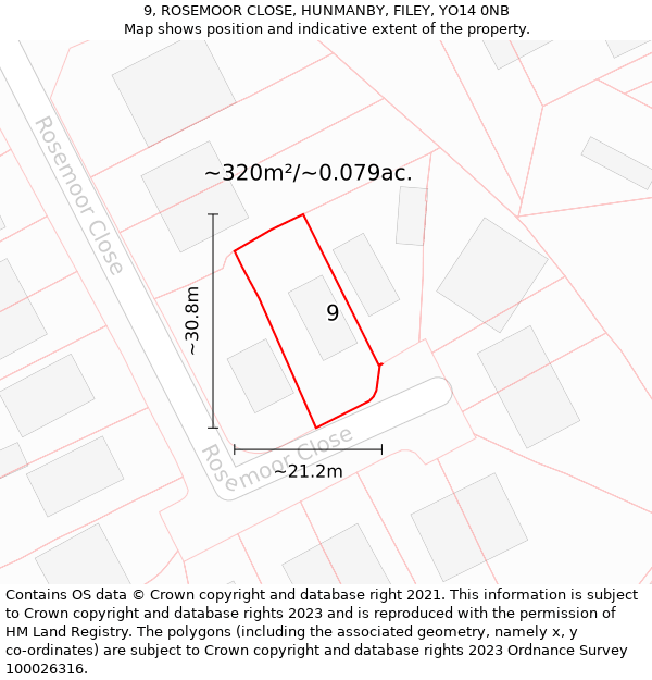 9, ROSEMOOR CLOSE, HUNMANBY, FILEY, YO14 0NB: Plot and title map