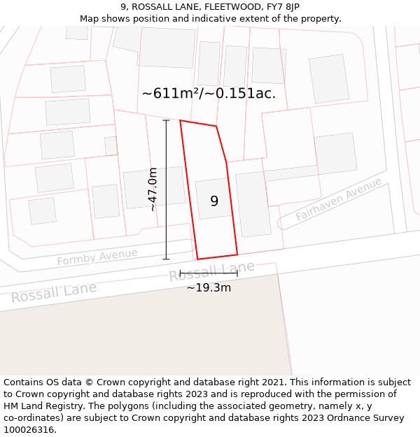 9, ROSSALL LANE, FLEETWOOD, FY7 8JP: Plot and title map
