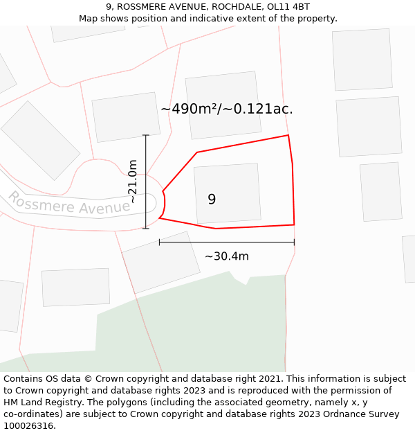 9, ROSSMERE AVENUE, ROCHDALE, OL11 4BT: Plot and title map