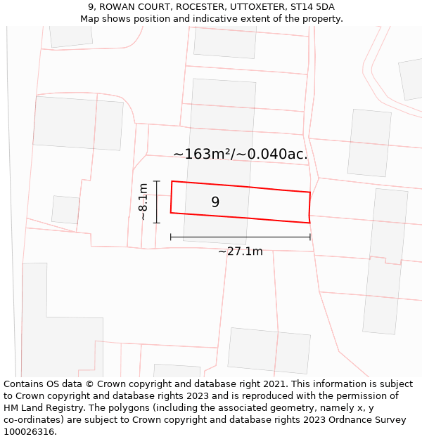 9, ROWAN COURT, ROCESTER, UTTOXETER, ST14 5DA: Plot and title map