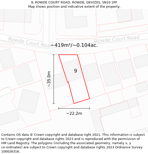 9, ROWDE COURT ROAD, ROWDE, DEVIZES, SN10 2PF: Plot and title map