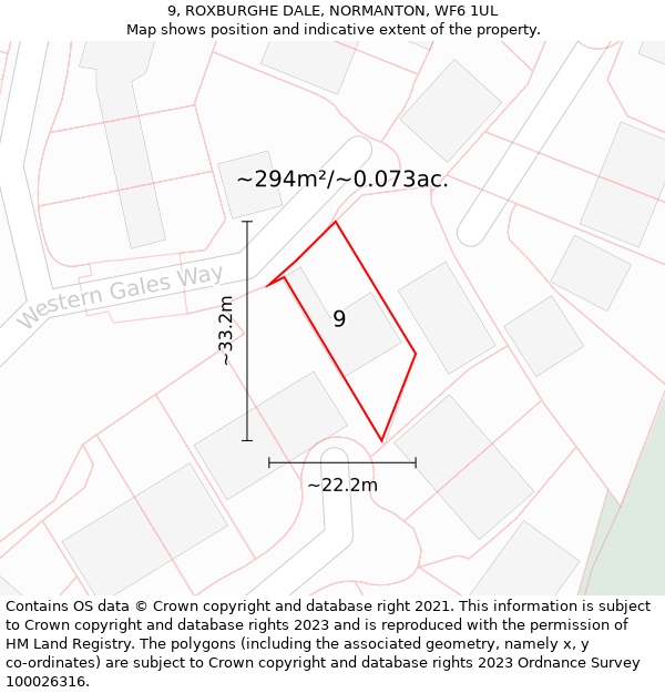 9, ROXBURGHE DALE, NORMANTON, WF6 1UL: Plot and title map