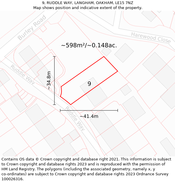 9, RUDDLE WAY, LANGHAM, OAKHAM, LE15 7NZ: Plot and title map