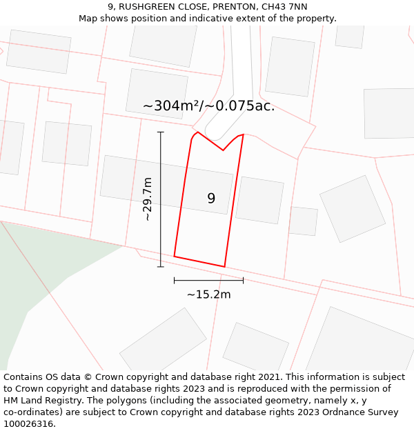 9, RUSHGREEN CLOSE, PRENTON, CH43 7NN: Plot and title map