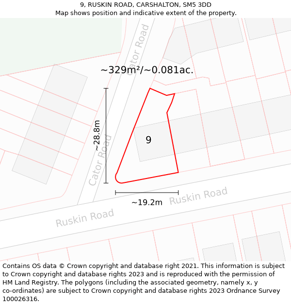 9, RUSKIN ROAD, CARSHALTON, SM5 3DD: Plot and title map