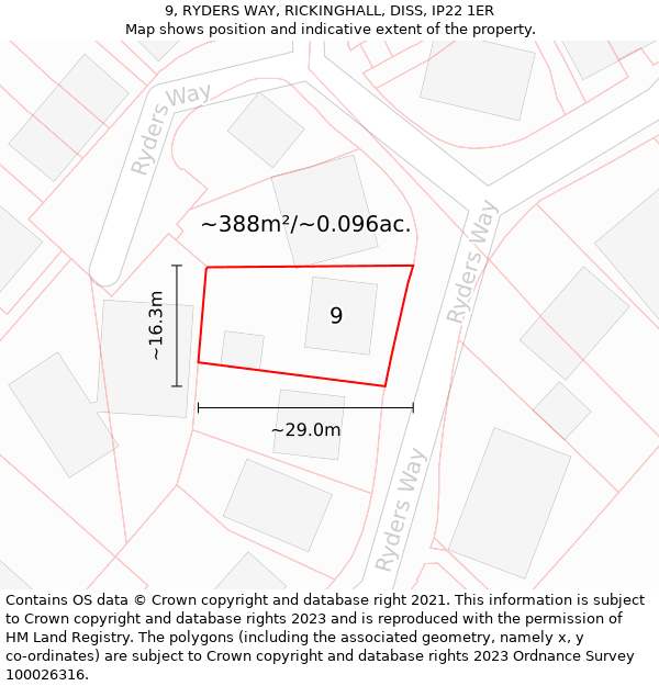 9, RYDERS WAY, RICKINGHALL, DISS, IP22 1ER: Plot and title map