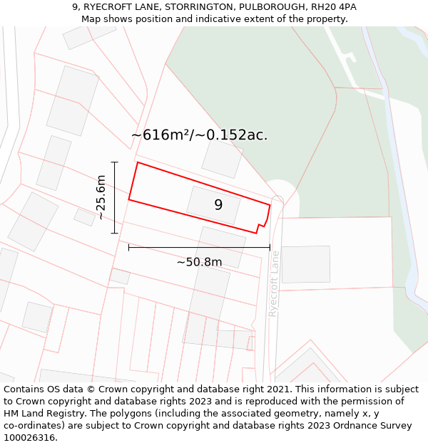 9, RYECROFT LANE, STORRINGTON, PULBOROUGH, RH20 4PA: Plot and title map