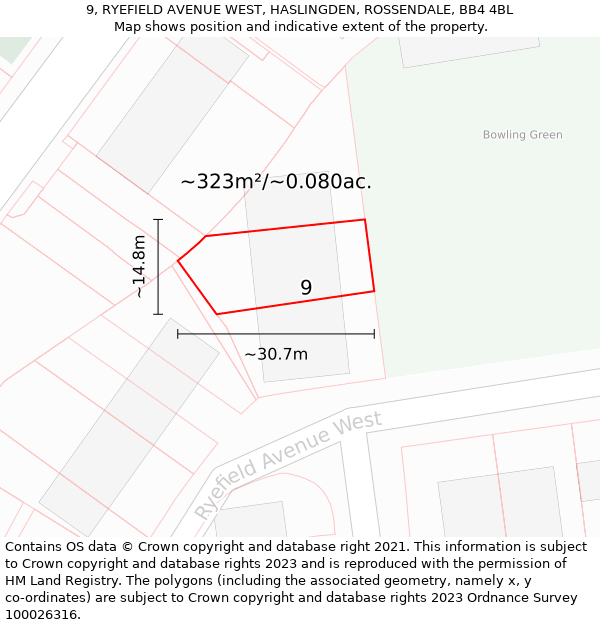 9, RYEFIELD AVENUE WEST, HASLINGDEN, ROSSENDALE, BB4 4BL: Plot and title map