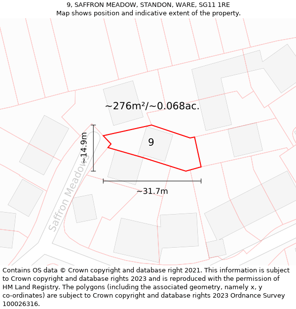 9, SAFFRON MEADOW, STANDON, WARE, SG11 1RE: Plot and title map