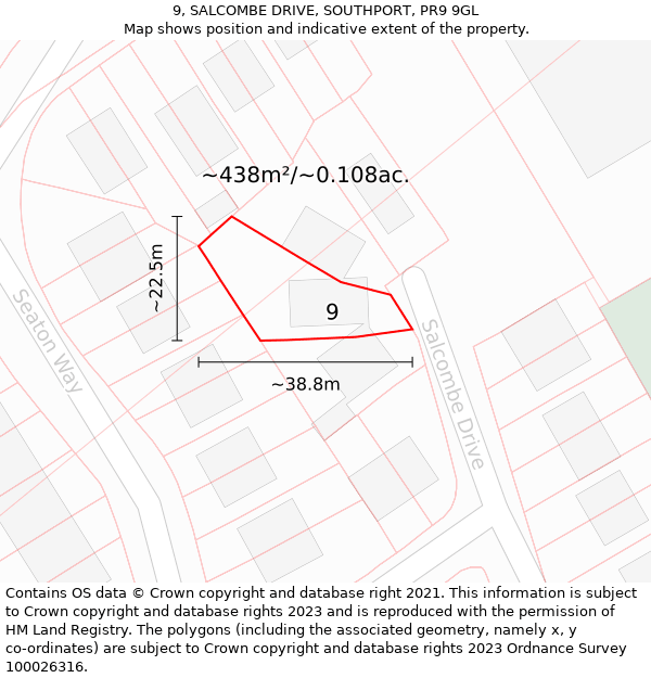 9, SALCOMBE DRIVE, SOUTHPORT, PR9 9GL: Plot and title map