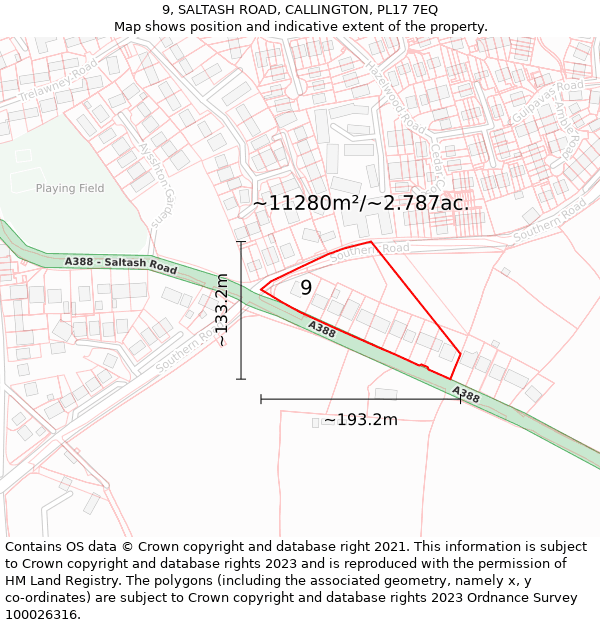 9, SALTASH ROAD, CALLINGTON, PL17 7EQ: Plot and title map