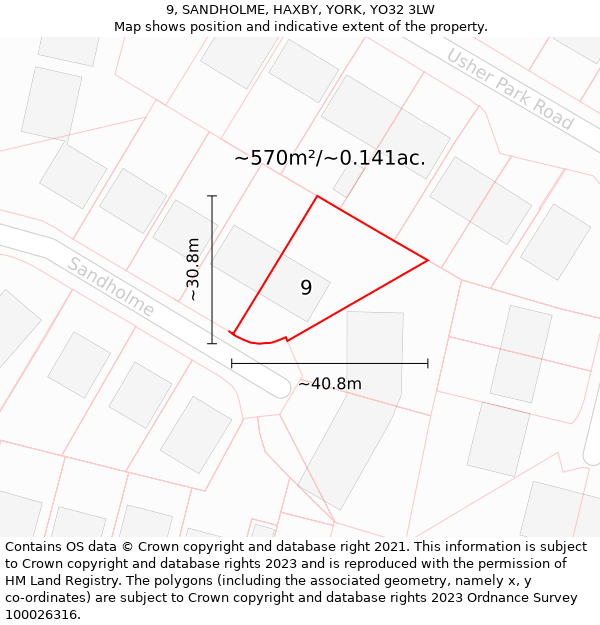 9, SANDHOLME, HAXBY, YORK, YO32 3LW: Plot and title map