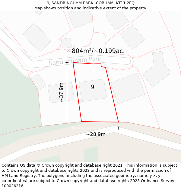 9, SANDRINGHAM PARK, COBHAM, KT11 2EQ: Plot and title map