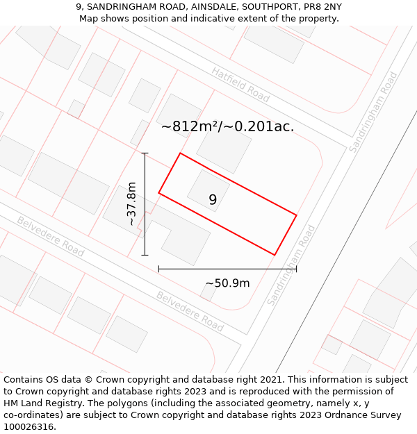 9, SANDRINGHAM ROAD, AINSDALE, SOUTHPORT, PR8 2NY: Plot and title map