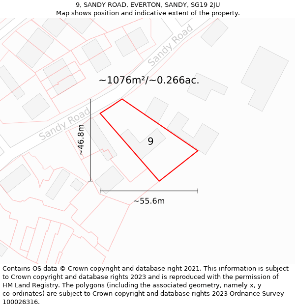 9, SANDY ROAD, EVERTON, SANDY, SG19 2JU: Plot and title map