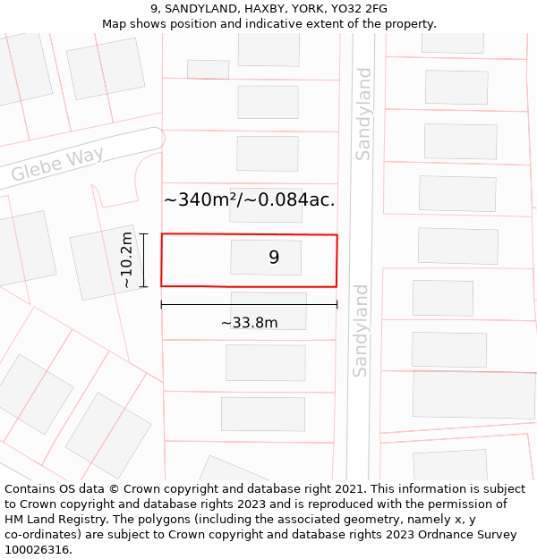 9, SANDYLAND, HAXBY, YORK, YO32 2FG: Plot and title map