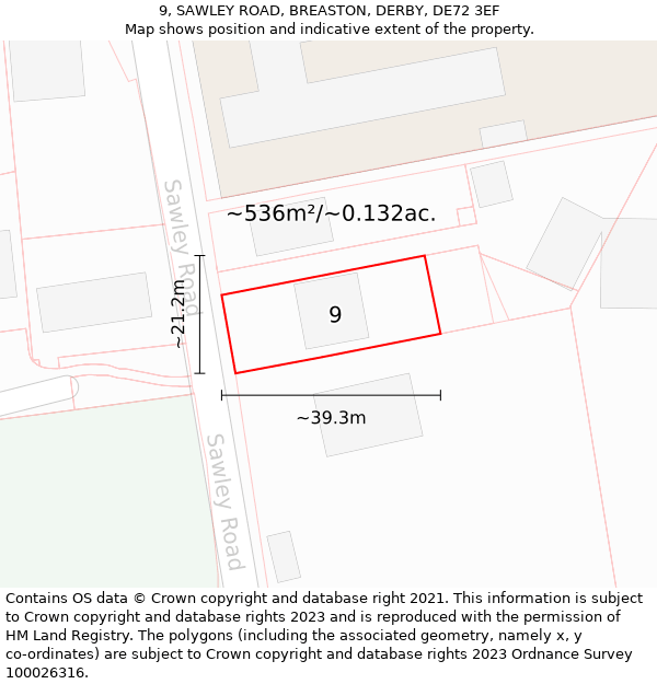 9, SAWLEY ROAD, BREASTON, DERBY, DE72 3EF: Plot and title map