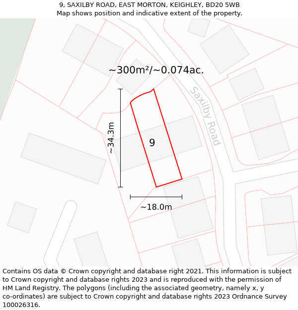 9, SAXILBY ROAD, EAST MORTON, KEIGHLEY, BD20 5WB: Plot and title map