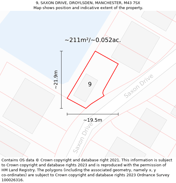 9, SAXON DRIVE, DROYLSDEN, MANCHESTER, M43 7SX: Plot and title map