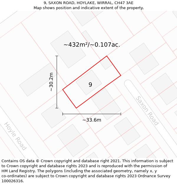 9, SAXON ROAD, HOYLAKE, WIRRAL, CH47 3AE: Plot and title map