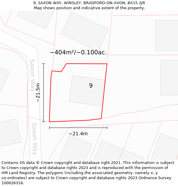 9, SAXON WAY, WINSLEY, BRADFORD-ON-AVON, BA15 2JR: Plot and title map