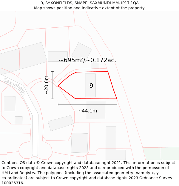 9, SAXONFIELDS, SNAPE, SAXMUNDHAM, IP17 1QA: Plot and title map