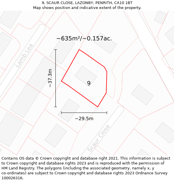 9, SCAUR CLOSE, LAZONBY, PENRITH, CA10 1BT: Plot and title map