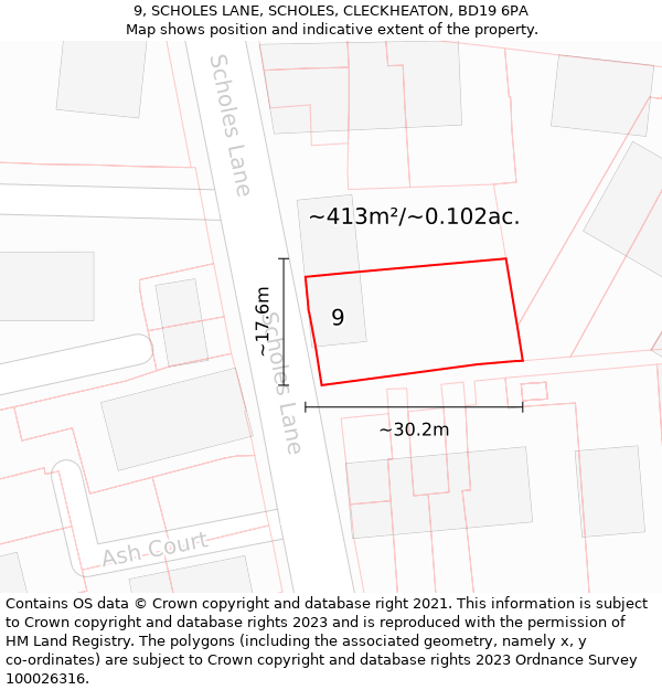 9, SCHOLES LANE, SCHOLES, CLECKHEATON, BD19 6PA: Plot and title map