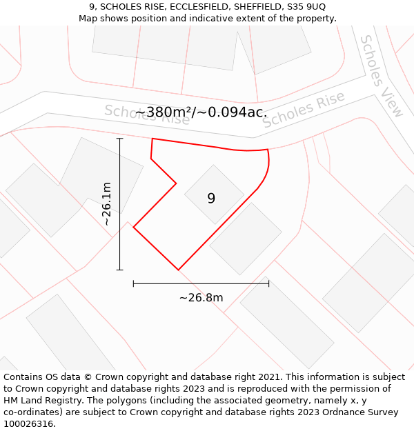 9, SCHOLES RISE, ECCLESFIELD, SHEFFIELD, S35 9UQ: Plot and title map