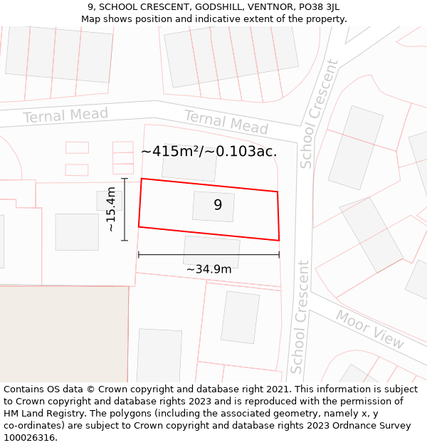 9, SCHOOL CRESCENT, GODSHILL, VENTNOR, PO38 3JL: Plot and title map