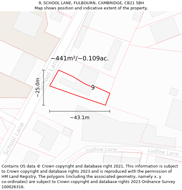 9, SCHOOL LANE, FULBOURN, CAMBRIDGE, CB21 5BH: Plot and title map