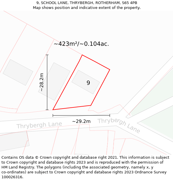 9, SCHOOL LANE, THRYBERGH, ROTHERHAM, S65 4PB: Plot and title map