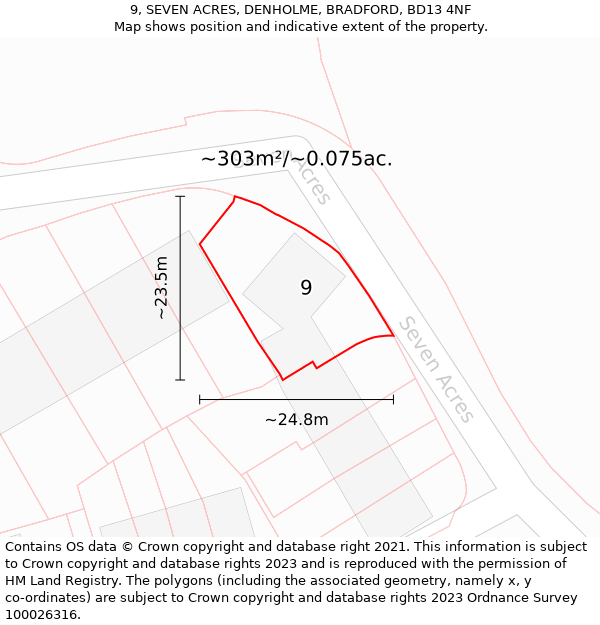 9, SEVEN ACRES, DENHOLME, BRADFORD, BD13 4NF: Plot and title map