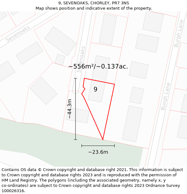 9, SEVENOAKS, CHORLEY, PR7 3NS: Plot and title map