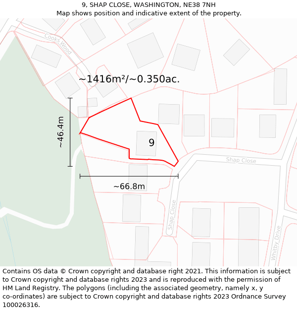 9, SHAP CLOSE, WASHINGTON, NE38 7NH: Plot and title map