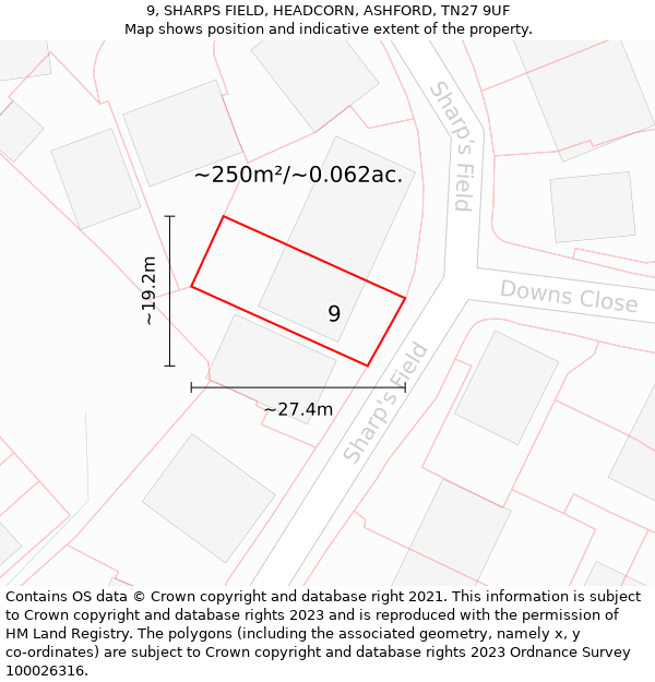 9, SHARPS FIELD, HEADCORN, ASHFORD, TN27 9UF: Plot and title map