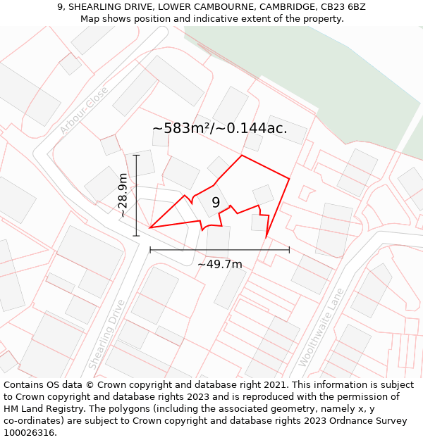 9, SHEARLING DRIVE, LOWER CAMBOURNE, CAMBRIDGE, CB23 6BZ: Plot and title map