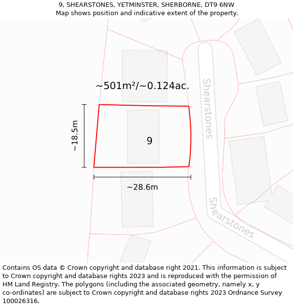 9, SHEARSTONES, YETMINSTER, SHERBORNE, DT9 6NW: Plot and title map