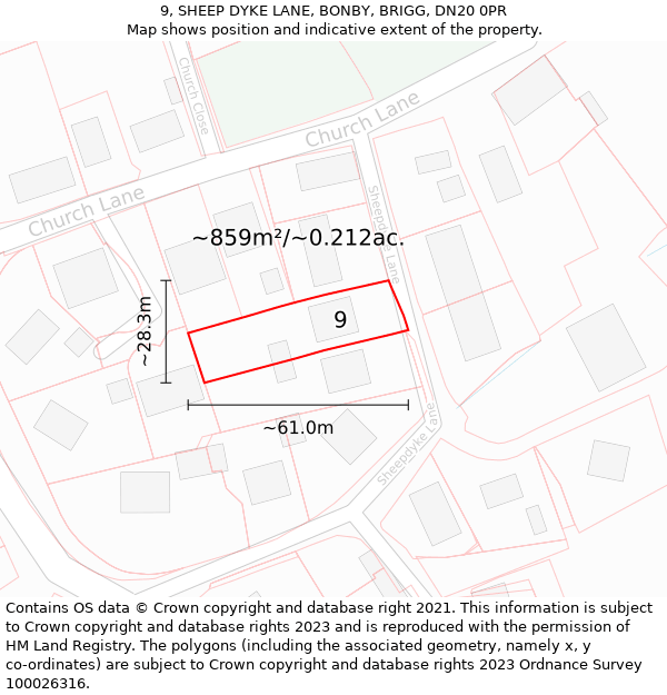 9, SHEEP DYKE LANE, BONBY, BRIGG, DN20 0PR: Plot and title map