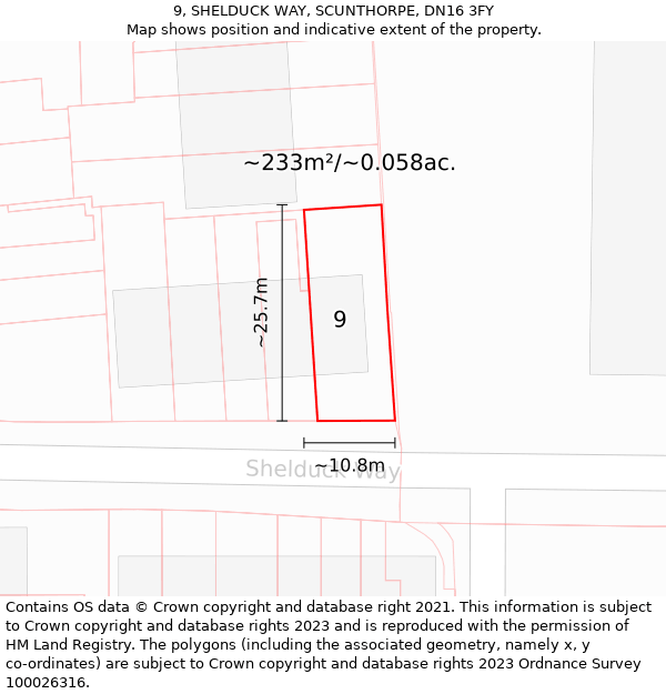 9, SHELDUCK WAY, SCUNTHORPE, DN16 3FY: Plot and title map