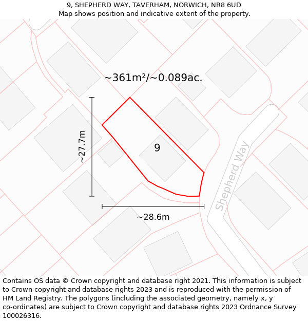 9, SHEPHERD WAY, TAVERHAM, NORWICH, NR8 6UD: Plot and title map