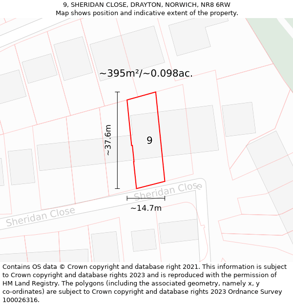 9, SHERIDAN CLOSE, DRAYTON, NORWICH, NR8 6RW: Plot and title map