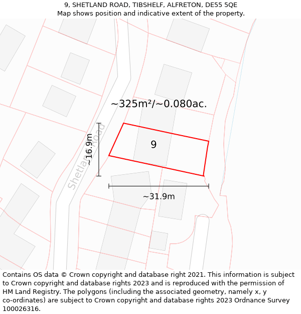 9, SHETLAND ROAD, TIBSHELF, ALFRETON, DE55 5QE: Plot and title map