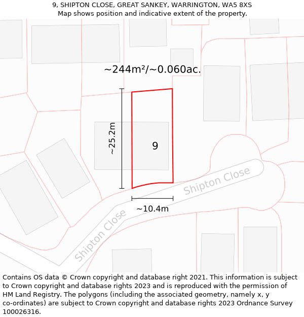 9, SHIPTON CLOSE, GREAT SANKEY, WARRINGTON, WA5 8XS: Plot and title map