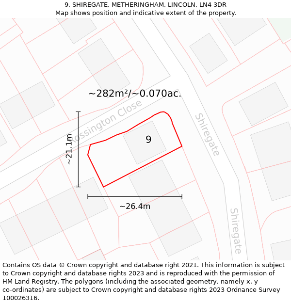 9, SHIREGATE, METHERINGHAM, LINCOLN, LN4 3DR: Plot and title map