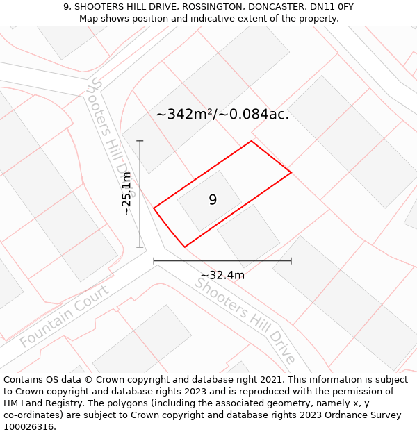 9, SHOOTERS HILL DRIVE, ROSSINGTON, DONCASTER, DN11 0FY: Plot and title map