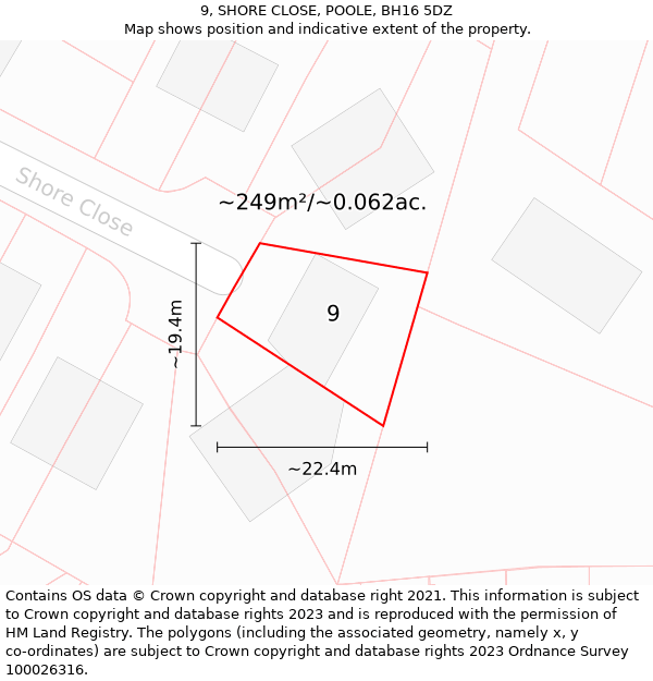 9, SHORE CLOSE, POOLE, BH16 5DZ: Plot and title map