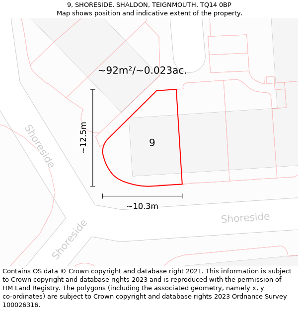 9, SHORESIDE, SHALDON, TEIGNMOUTH, TQ14 0BP: Plot and title map