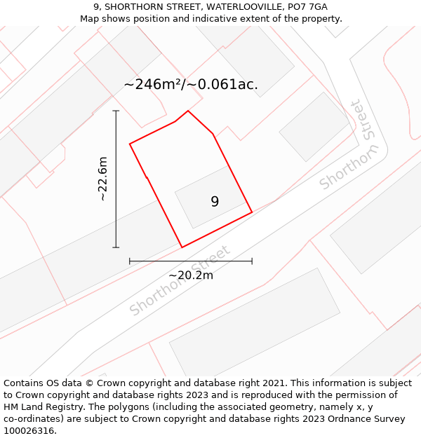9, SHORTHORN STREET, WATERLOOVILLE, PO7 7GA: Plot and title map